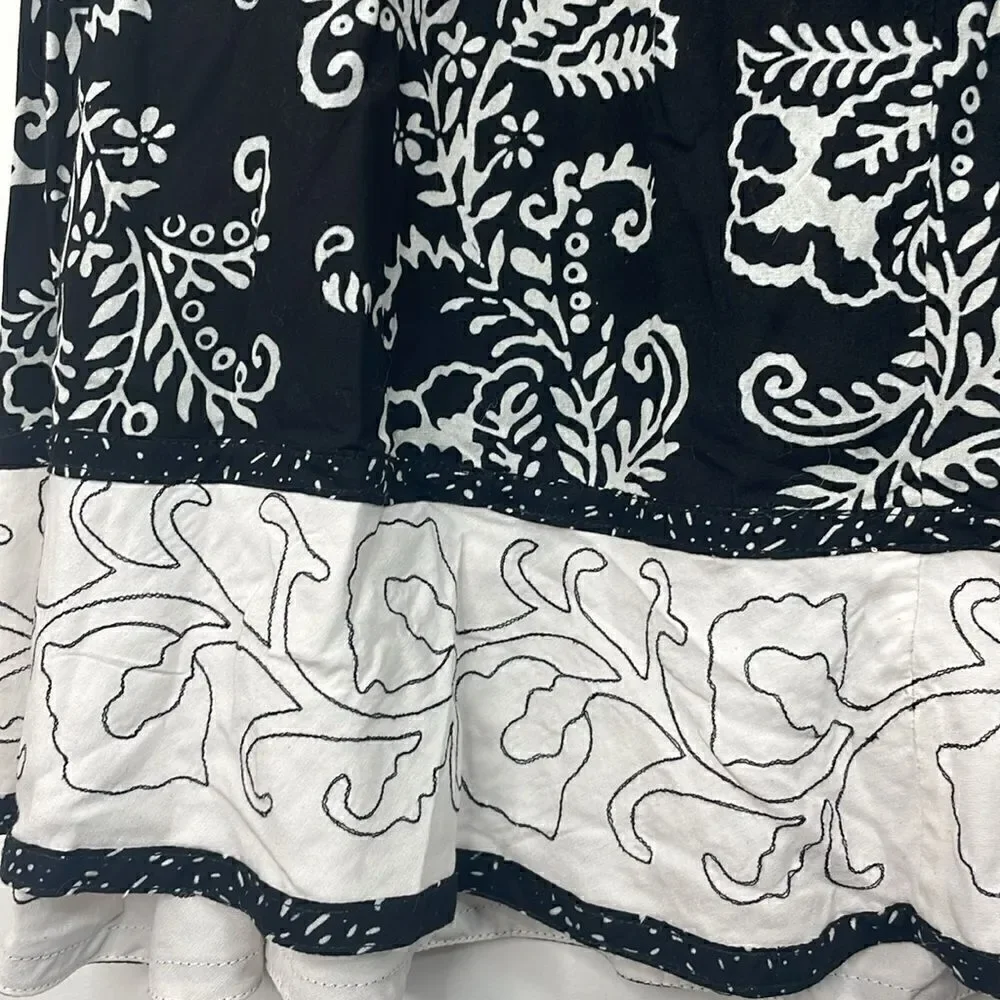Soft Surroundings Maxi Skirt Paisley Black and White with ruffle hem size PM